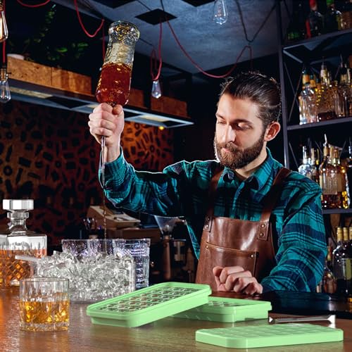 Stampo Ghiaccio con Coperchio e Contenitore, Vassoio per Cubetti di Ghiaccio Senza BPA a Doppio Strato con Pala, Silicone Facile Rilasciare 56 Pezzi Cubetti di Ghiaccio per Bevande (Verde) - immagine 3