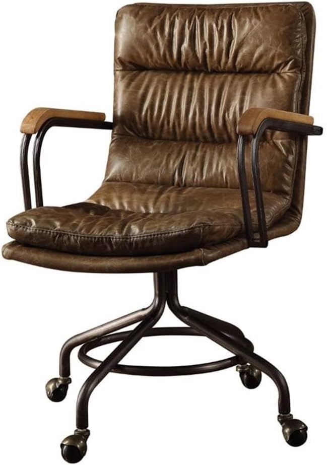 Acme Hedia Leather Swivel Office Chair in Vintage Brown