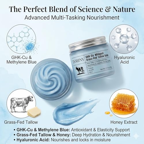 TKSHINY GHK-CU & Methylene Blue Grass-Fed Tallow Balm, Face Moisturizer with Hyaluronic Acid & Honey Extract, Skin Barrier Repair & Anti-Aging Face Cream for Fine Lines & Dry Skin 2.11Oz — view 2