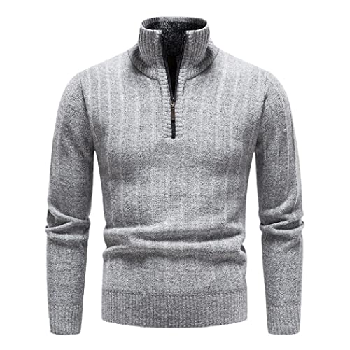 Pull d'hiver en polaire homme gris clair vêtement chaud col montant
