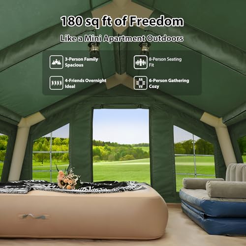 Image of KNUO Inflatable Camping Tent, Large Blow-Up Air Tent, No Assembly Needed Luxury Glamping House, Oxford Fabric