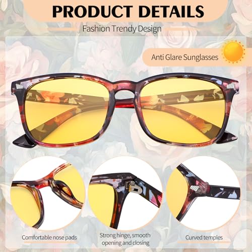 Image of Polarized Sunglasses for Women Men Night Vision Glasses Anti Glare | Yellow Anti Glare UV400 Lens, Lightweight Square Frame, for Day Night Use, Driving, Fishing, Cycling, Traveling