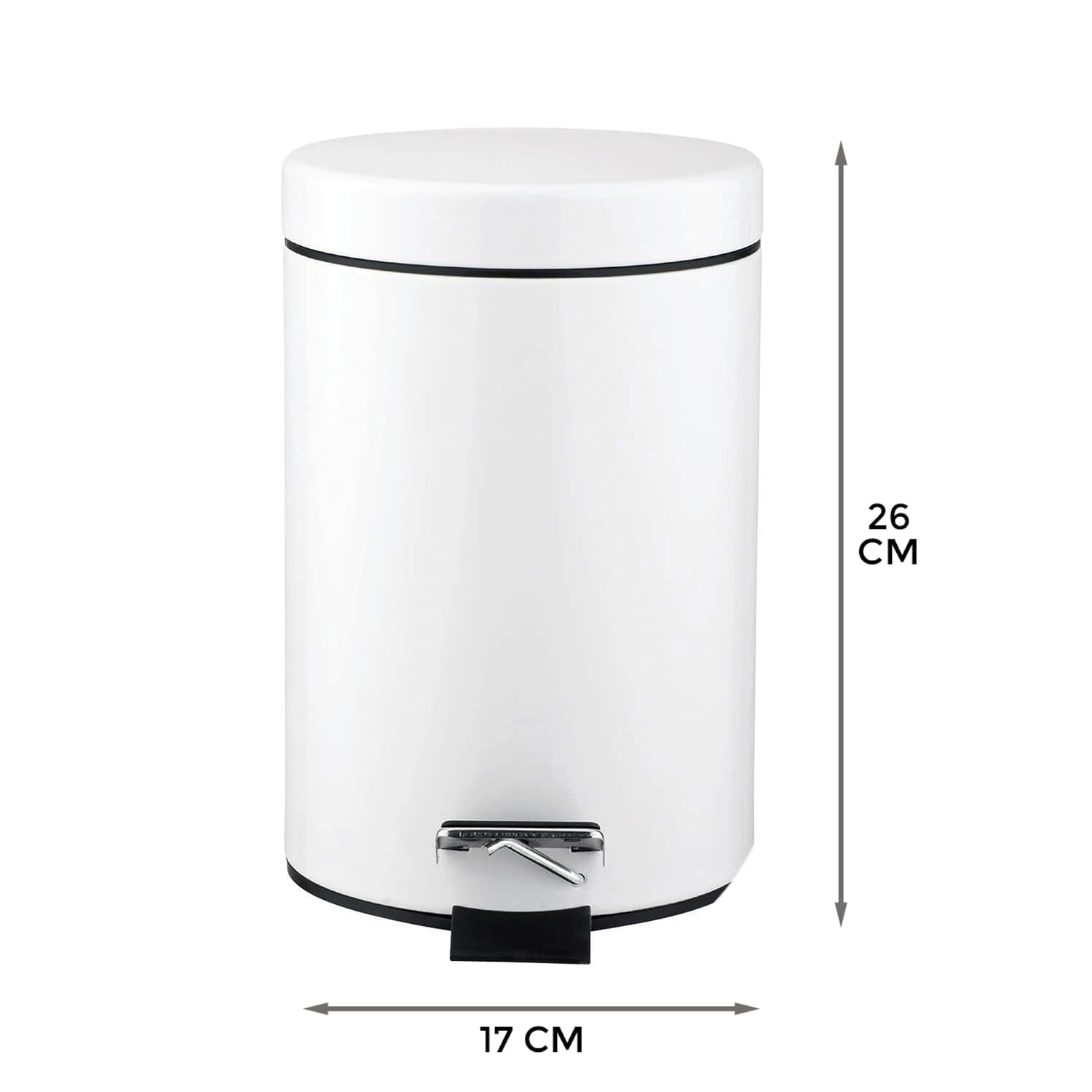 Crystals Small Pedal Bin with Lid-3 Litre Bathroom Bin for Rubbish and Waste-Stainless Steel Toilet Bin with Removable Inner Plastic Bucket-Ideal Size for Bedroom Bathroom Toilet Waste-White - Image 3