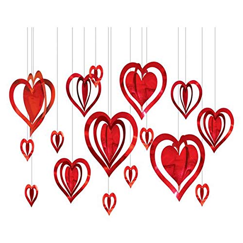 Image of 3D Metallic Foil Board Hanging Decorating Kit (Set of 16 Pieces) (Red Hearts)