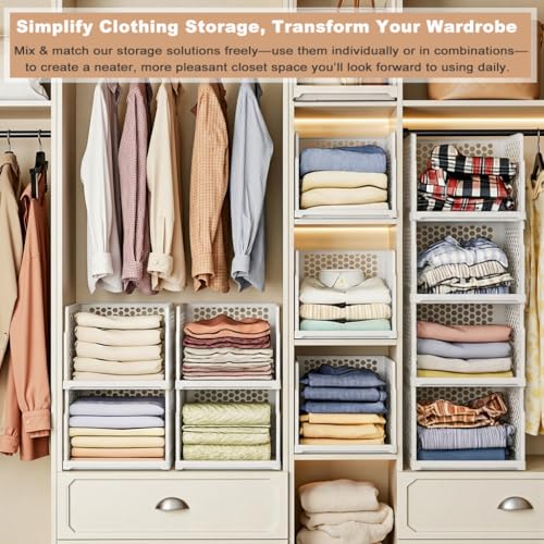 5er Set Neu Schrank Organizer Faltbar & Stapelbar Kleiderschrank Organizer Boxen, Ausziehbare Schublade, Platzsparende Aufbewahrungsbox aus Kunststoff – für Schrank, Bad, Küche & Büro Geeignet
