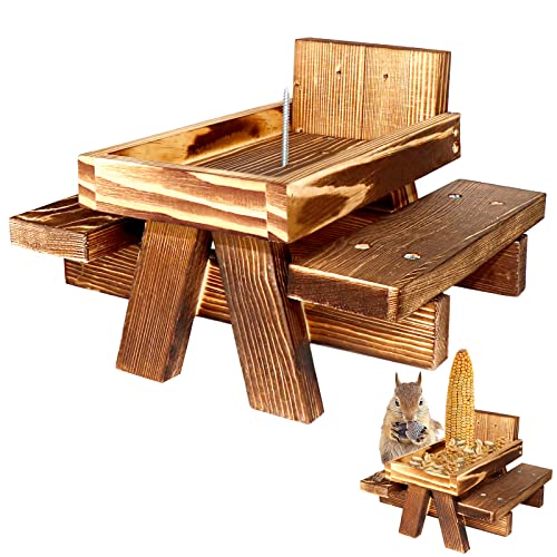 Eichhörnchen-Futterspender aus kohlensäurehaltigem Holz, wasserdichter Futterspender für Chipmunk-Halter mit Maiskolbenhalter, Zaun-Tischplatte zum Halten von Nüssen Cover