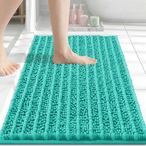 Arotive Luxury Chenille Bathroom Rug Mat, Extra Soft Thick Absorbent Shaggy Bath Rugs, Non-Slip Machine Wash Dry, Plush Bath Mats for Bathroom, Shower and Tub, 24x16, Teal