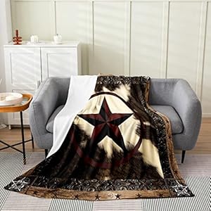 Cow Print Throw Blanket 40x50Retro Cowhide Fleece Blanket for Kids Teens AdultGeometric Western Texas Stars Flannel Blanket All SeasonRustic Farmhouse Animal Fur Plush Blanket Bedroom Decor