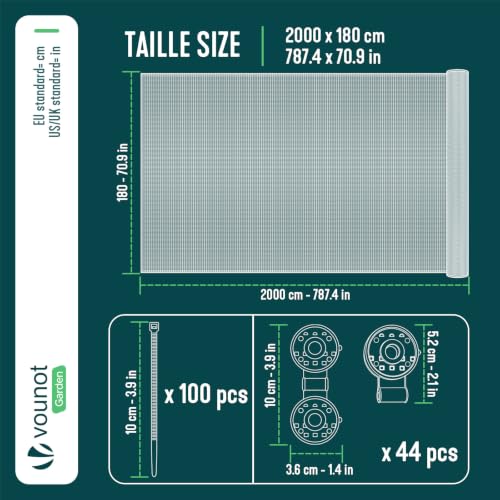 Image of VOUNOT Privacy Netting 1.8x20m Garden Screening HDPE Shading Net, 75% Shading Rate UV-resistant, Tear-Resistant Windbreak Fencing with Holes and Cable Ties, Green