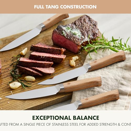GreenPan Elite 8 Piece Steak Knife Set, Professional Stainless Steel Blades with Titanium Coating, Ultra-Sharp Dining Knives, Kitchen Cutlery, Ergonomic Wood Handles, Wooden Storage Box by GreenPan - Image 7