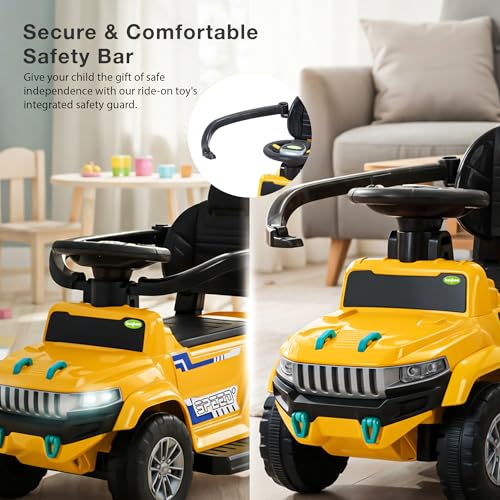 Image of Baybee Speedy Pro Ride on Cars for Kids | Portable Baby Push Rideons with Parental Handle & Safety Guardrail | Kids Car with LED Lights, Music & Backrest | Ride on Car for Baby 1-3 Years (Yellow)