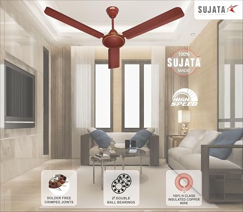 Image of Sujata Ceiling Fan | 3 Year Warranty | 100% Copper Winding, 1200mm | BEE 1 Star Rated Ceiling Fan for Living Room & Bedroom | Powerful Airflow, Energy Efficient, High Speed Performance (AL 450 Brown)