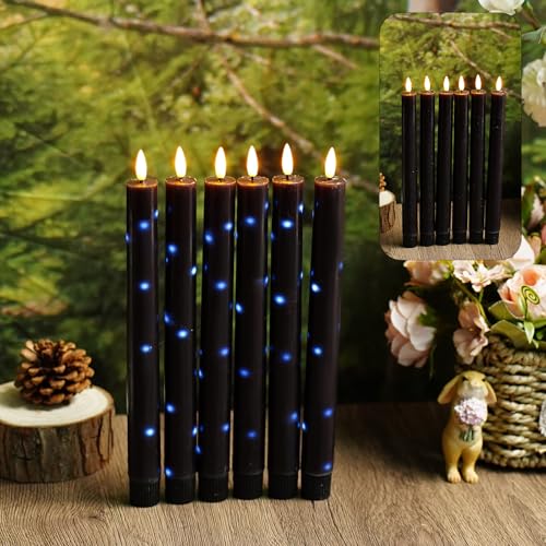 Image of kakoya Real Wax Flameless Taper Candles with Remote Timer,6 Pcs Taper Battery Operated Candle,9.6 Inches LED Candles with Embedded Star String for Home Decor Holiday Party,Black