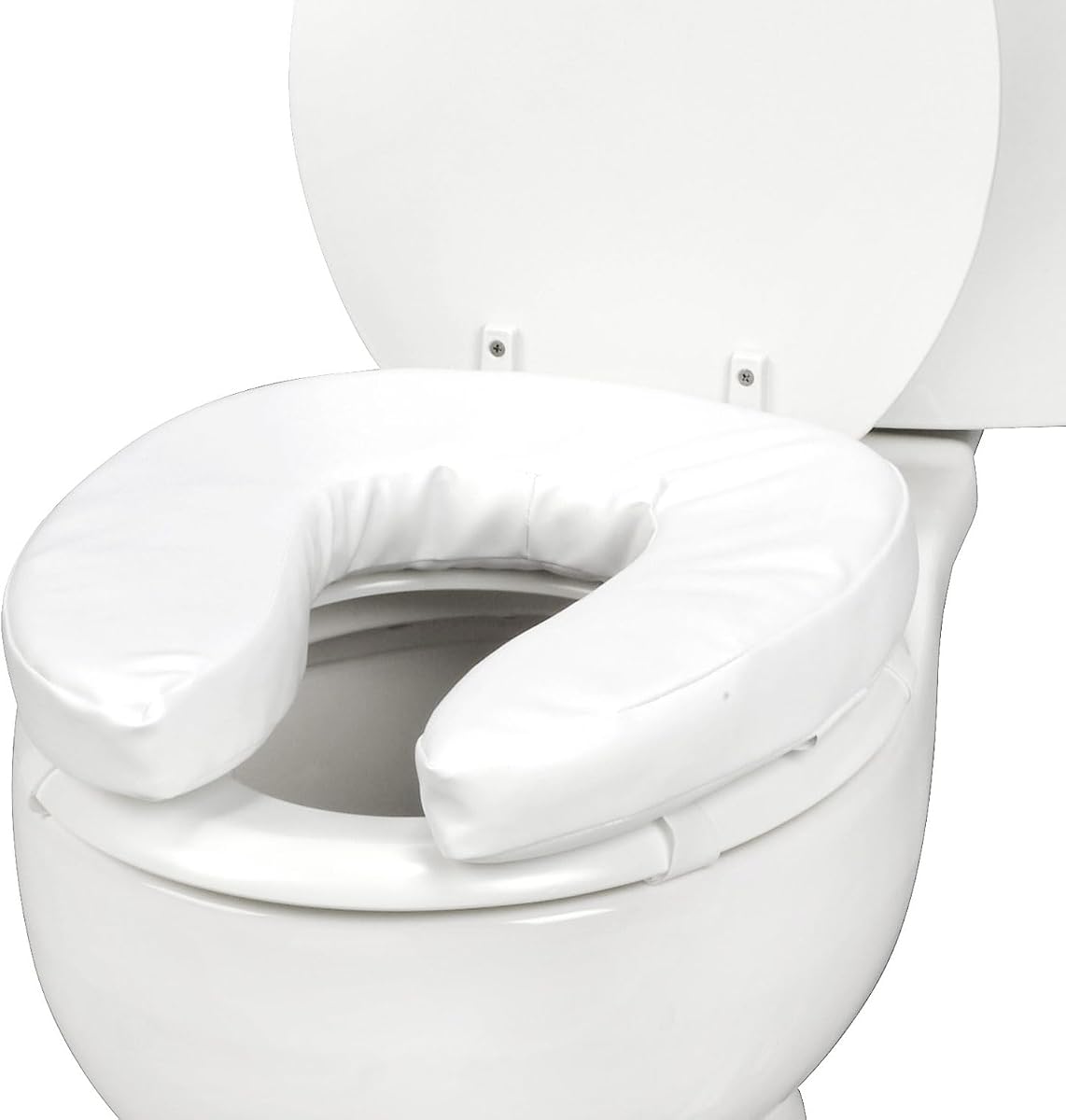 DMI Asiento elevado para inodoro, elevador de asiento para inodoro, cojín y funda para asiento de inodoro para agregar acolchado adicional al asiento del inodoro mientras alivia la presión, almohadilla de 2 pulgadas, color blanco