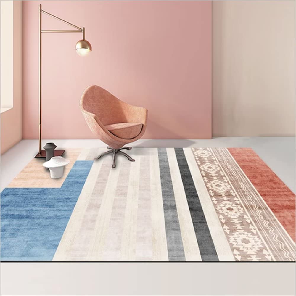 Tapis géométrie bleue moderne tapis séjour lavable grand tapis d'entrée 200x300