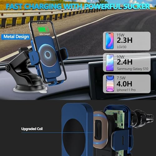 Image of Wireless Car Charger, Fast Charging 15W Auto Clamping Car Charger Phone Holder Phone Mount for iPhone17 16 15 14 13 12 11 Pro Max Xs, Samsung Galaxy S24 Ultra S23 S22 S21 S20 S10+ Note 9, etc