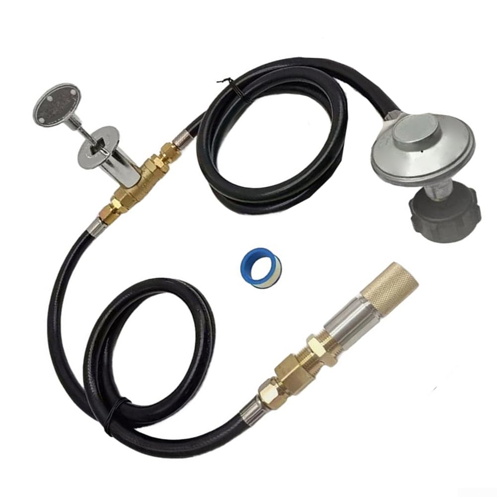 Juego de manguera reguladora de propano con válvula de 1/2 pulgadas y mezclador de aire de latón, manguera de conexión de 60 pulgadas para control de quemador de fuego, ajustable 0-30 PSI, 150 K BTU