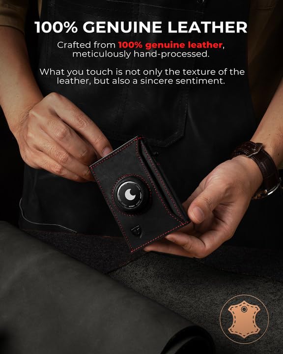 LORZOR® AirTag Wallet, Slim Wallet for Men Rfid Blocking, Pop-Up Minimalist Wallet, Genuine Leather Men wallet with ID Window, Card Holder wallet for airtag, Smart Wallet Gift2