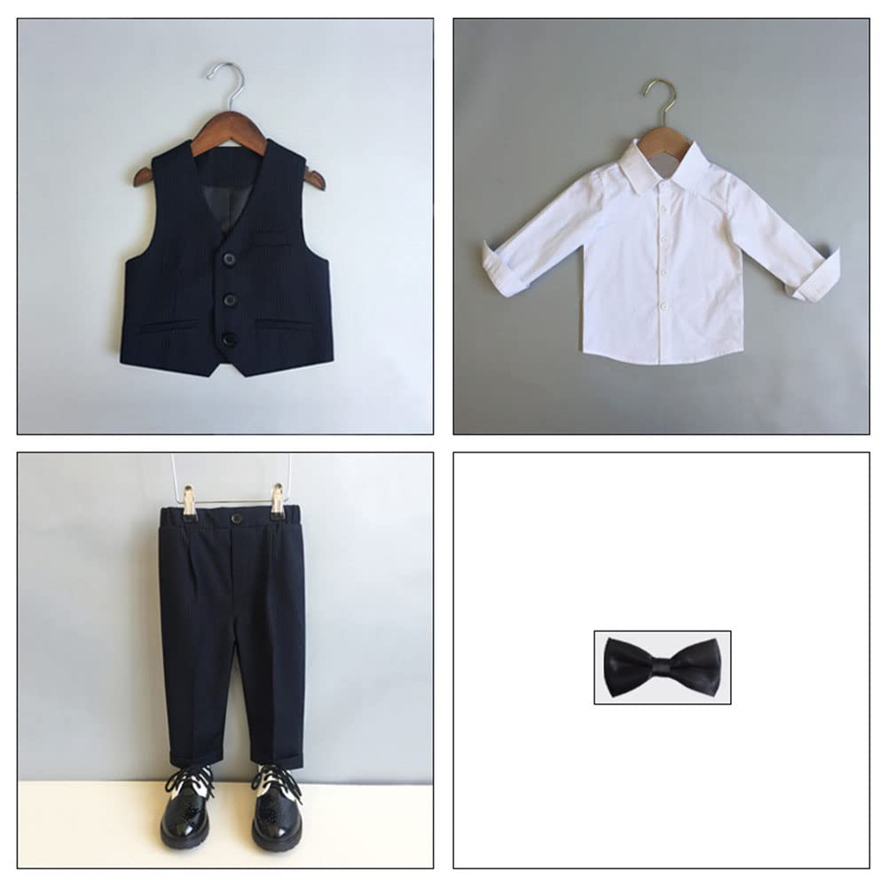 DAIHAN Niños Trajes a Rayas Ropa de Esmoquin británicos Formales de Boda Traje de Bautizo Prom Smart Tuxedo Blazer con Accesorios de Flores y Pantalones y Pajarita para Ceremonia
