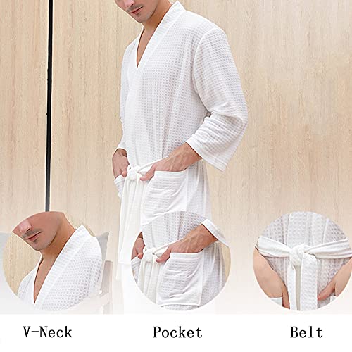 Long Sleeve Bathrobes for Men Fashion Comfy Lace Up Loungewear V Neck Sleepwear Solid Color Robes with Pockets3