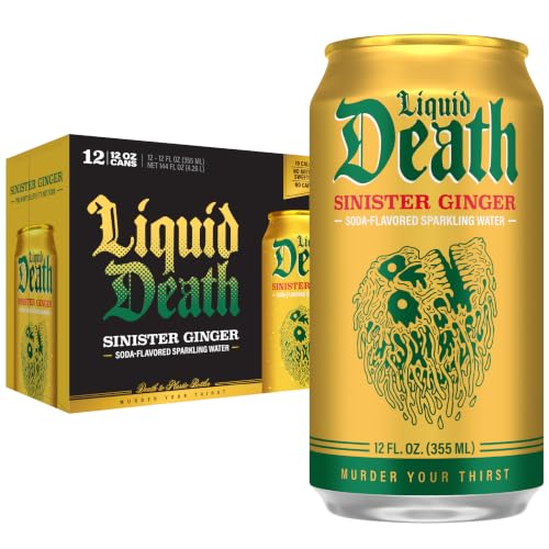 Image of Liquid Death Soda-Flavored Sparkling Water - Sinister Ginger, Less Sugar*, Huge Flavor, No Caffeine, No Artificial Sweeteners, 12 Fl Oz (Pack of 12)