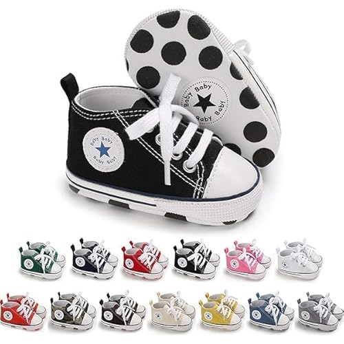 KIDSUN Baby Boys Girls Soft Sneaker Unisex Newborn Non-Slip Sole Infant First Walkers Canvas Denim Shoes