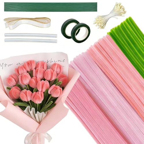 DIY Pipe Cleaner Flower Craft Kit, Limpia Pipas para Flores – Plush Chenille Stem Bouquet Suitable for Home Decor, Handmade Gifts, Stress Relief, Meditation and Family Craft Activities