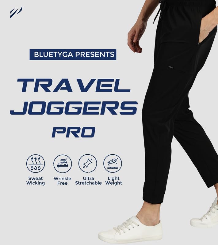 Image of BLUE TYGA Travel Joggers Pro for Men | Ultrastretch, Wrinkle Free & Sweat Wicking Travel Joggers | Quick Dry & Odour Control Joggers for Travelling