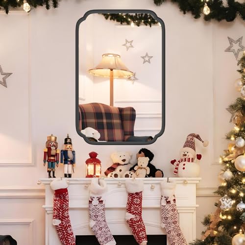 Black Bathroom Vanity Mirrors for Over Sink 24 x 36 Modern Rounded Corner Rectangle Mirror with Non-Rusting Iron Metal Framed Wall Mounted Decorative Mirror (Horizontal/Vertical)