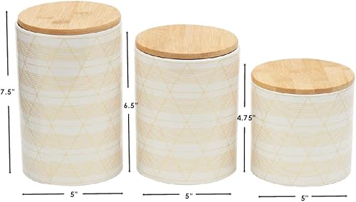 Miniatura 7 de Home Basics Diamond Stripe - Juego de recipientes de cerámica con tapa de bambú, 3 piezas, color blanco