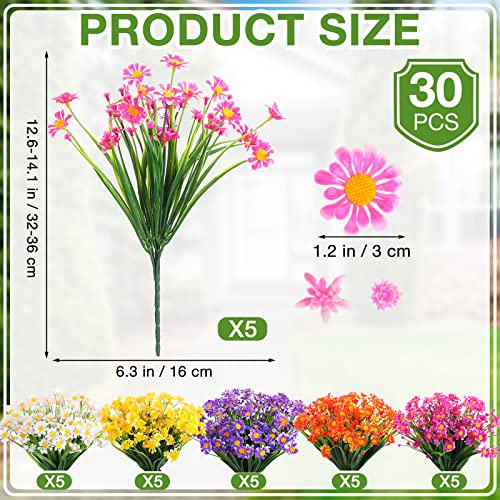 Artificial Daisy Flowers Outdoor Uv Resistant Flowers Shrubs Plastic Flowers Hanging Fake Daisies Plants Faux Mums For Wedding Cemetery Porch Window Planter Indoor Decor (Colorful,30 Bundles) #TOP1