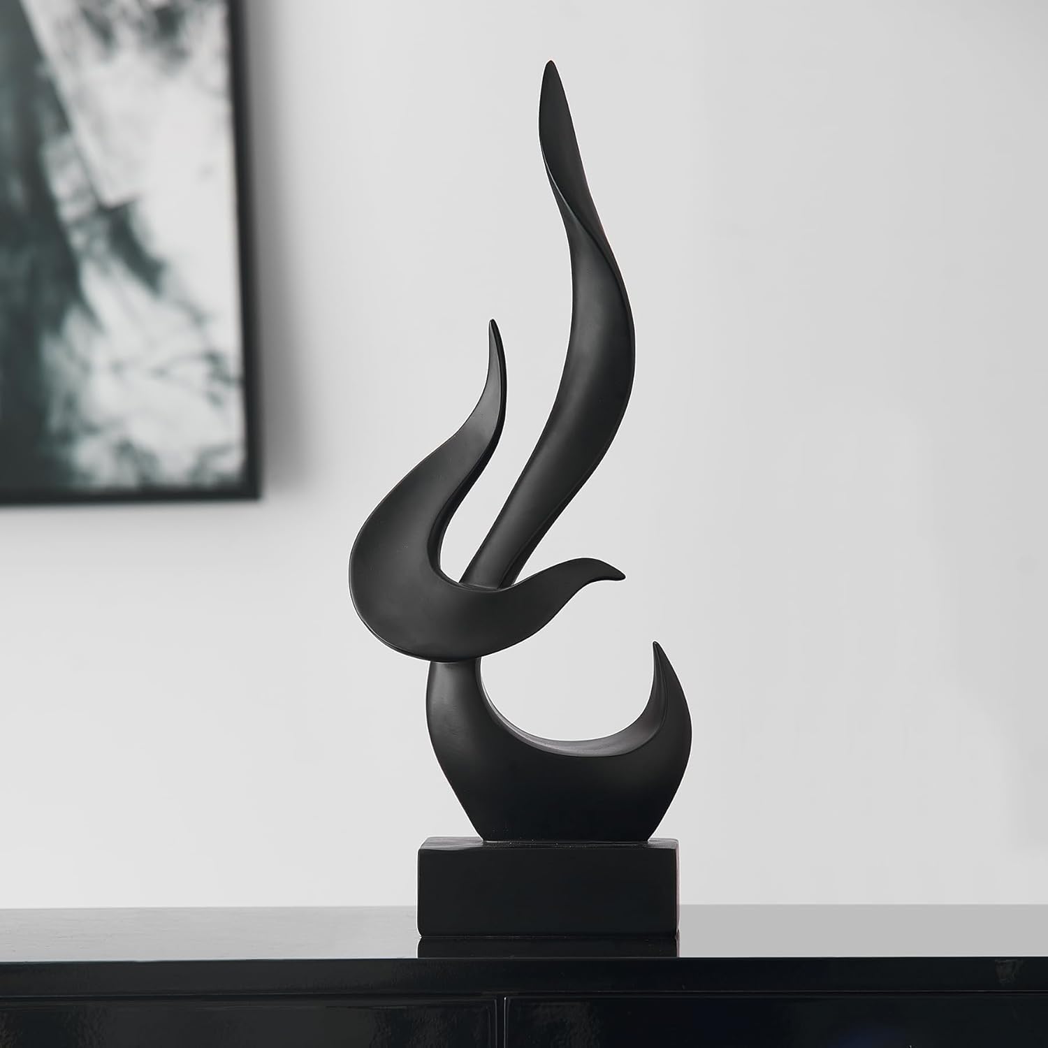 Zbello Black Modern Abstract Art Table Decoration，Flame Sculptures Decor,Minimalist Ornaments, Modern Abstract Sculpture, Abstract Art Resin Sculpture For Living Room, Offices, Dining Room (Black)