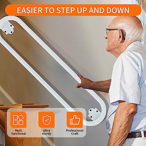 Industrial Wall Mount Handrail, Stair Railing Wall Mounted For Indoor And Outdoor Steps, Polished White Hand Rail Grab Bar For Garage, Porch And Steps Against The Wall(Length 39.4In, Dia 1.25In) #TOP4