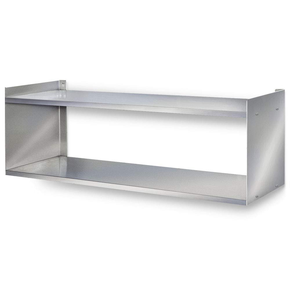 BRB Wandregal aus Edelstahl BxTxH 1000x250x360 mm, 2 Böden, Silber
