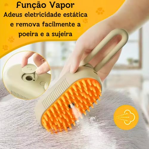 Escova de Vapor Pet 3 em 1 para Gatos Cachorros Escova Elétrica de Silicone com Carregamento USB, Re