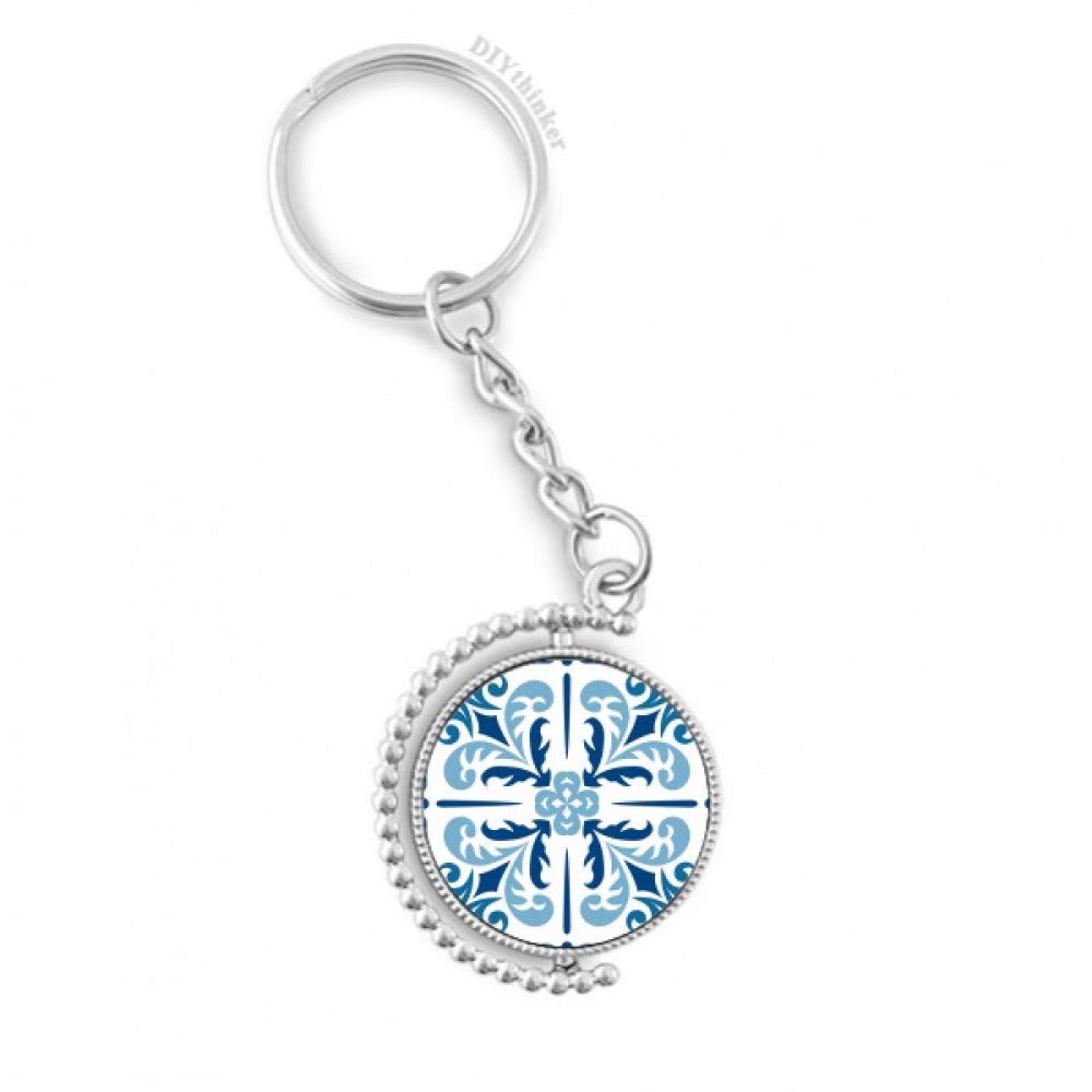 Porte-clés rotatif bleu marocain fleur décorative key ring chain - 4