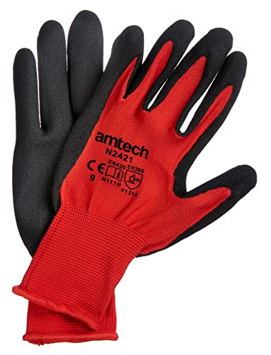 Amtech N2421 Nitrile Performance Work Gloves Large (Size 9), Certified Quality for DIY, Gardening and Maintenance, Red/Black, Size 9