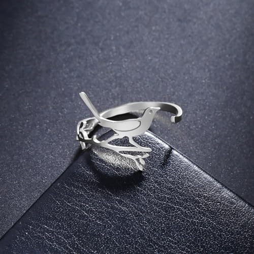 kkjoy Birds Ring Stainless Steel Adjustable Open Finger Rings Promise Ring Jewelry Gift for Women Charming Ladies2