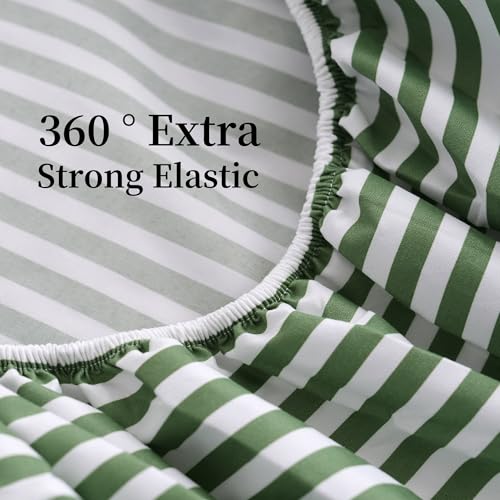 Image of Best Season Queen Size Sheet Set 4 Piece -Pinstripe Microfiber Soft Durable Bedding Sheet Set,Deep Pocket,Stain,Fade & Wrinkle Resistant (Stripe Grass Green)