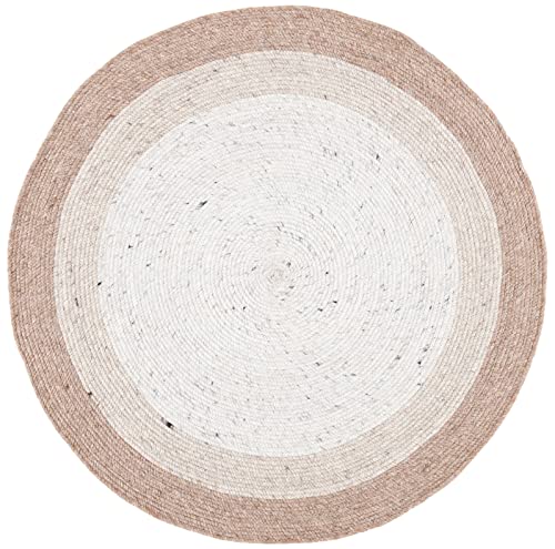 Tapete redondo beige/ivory de lana y algodón 3' miniatura 3