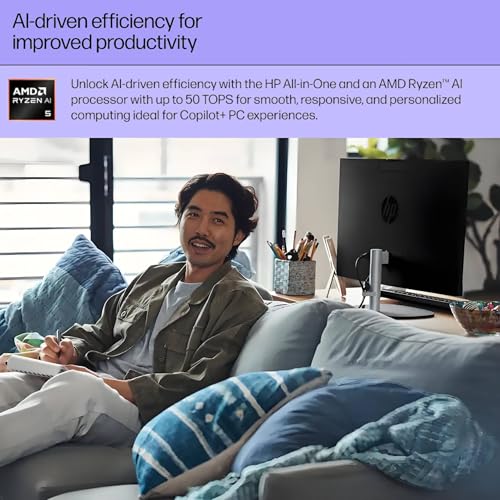 Image of HP 23.8 inch FHD Touchscreen Next Gen All-in-One Desktop Computer for Office, AMD Ryzen AI 5 CPU, 64GB DDR5, 2TB PCIe SSD, HDMI, Type-C, Wi-Fi 6, Wireless KB&Mouse, Win11, Jet Black