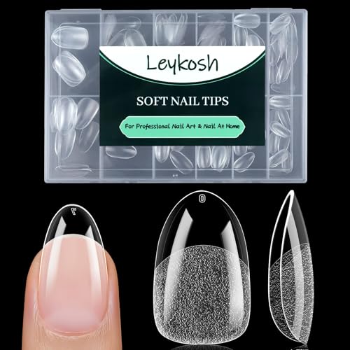 LEYKOSH Medium Round Oval Nail Tips, 216 Pcs Clear Gel Fake Nails, 12 Sizes
