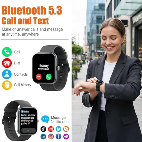 Image of Smart Watch for Men Women (Answer /Make Call), 1.83 inch HD Touchscreen Fitness Tracker, 110+ Sport Modes, Fitness Watch with Heart Rate /Sleep Monitor /Step, IP68 Waterproof Smartwatch for iPhone Android