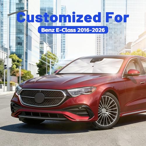 Image of Car Windshield Sun Shade for Benz E-Class 2016-2026 -[Reflective Coated Fabric] Sunshade Umbrella for Front Window, Car Shades Sun Visor Keep Car Cool and Protects Interior, 1:1 Exact Fit