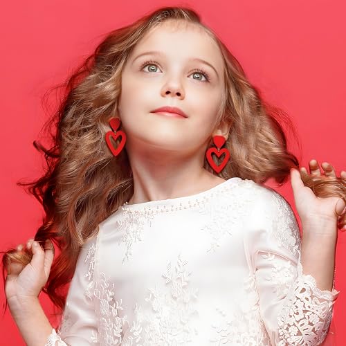 FIBO STEEL Clip on Pink Heart Earrings for Women Dangle Drop Earrings Dangling Double Heart Love Non Pierced Pink Jewlery4