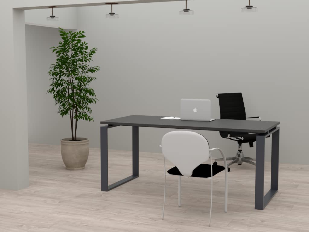 Mesa de Oficina con Estructura de Marco Cerrado Gris Grafito, para teletrabajo, despachos, Sala de Estudios y Ordenadores. con Gran amplitud para Dar más Comodidad. (Roble Azabache, 160x80)