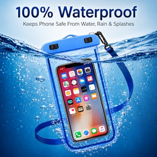 Image of PulGos Pack of 2 Waterproof Phone Pouch (Blue) | IPX8 Transparent Mobile Pouch with Lanyard | Secure Lock Clear Phone Cover for 𝐢𝐏𝐡𝐨𝐧𝐞 & 𝐀𝐧𝐝𝐫𝐨𝐢𝐝 | Swimming, Beach,Travel & Water Sports