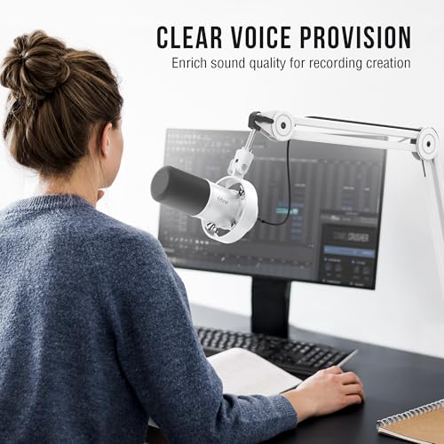 Image of FIFINE Podcast XLR /USB Microphone Kit, Studio Dynamic Vocal Mic for Recording, Streaming, Voice-Over, PC Microphone with Boom Arm with Mute, Headphone Monitoring, Metal-AmpliTank K688T White