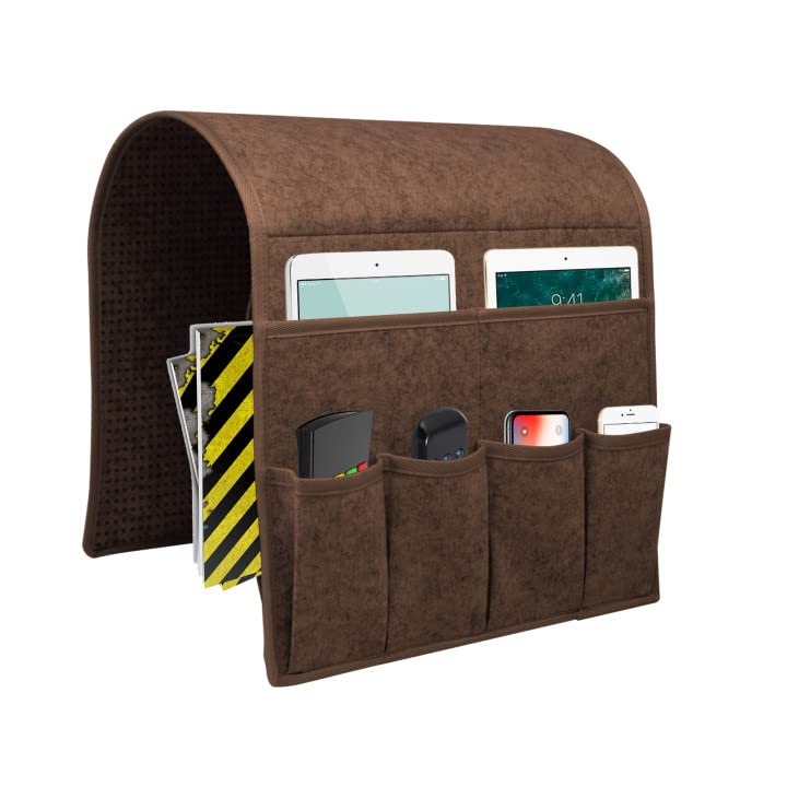 Bank Armsteun Organizer 4 Zakken Bank Fauteuil TV Afstandsbediening Houder Fauteuil Bank Tas met Bekerhouder Lade voor Snacks Bril Smartphone Tijdschriften(11.8x7.1x7.1in-Beige