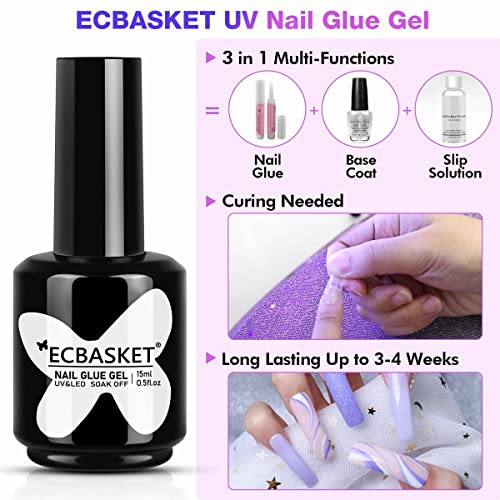 Gel x Nail Glue, 2PCS 15ML Gel Nail Glue, Curing Needed Nail Gel Glue, 3 in 1 Multi-Functional Gel Glue for Nails, Brush On Nail Gel Glue for Fake Nails, Long Lasting Nail Glue/Base Gel/Slip Solution - Thumbnail 2